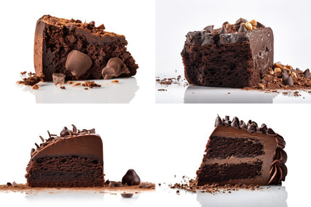 Chocolate Cake Isolated, Brown Cocoa Dessert Collage, Chocolate Cake Slice Closeup, Abstract Generative AI Illustrationの素材