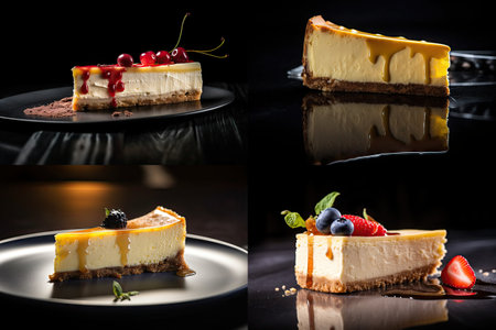 Cheese Cake Slice Collage, White Cream Dessert, Sweet Pastry, Cheese Cake Slice, Abstract Generative AI Illustrationの素材
