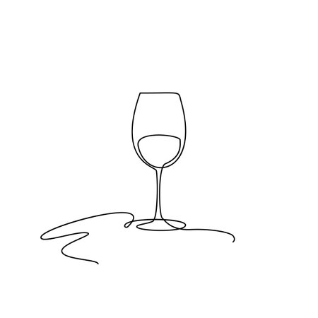 Wine Glass Continuous Line Draw, Minimalistic Monoline Wineglass, Alcohol Drink Holiday Drawing, Single One Line Wine Glass Illustrationのイラスト素材