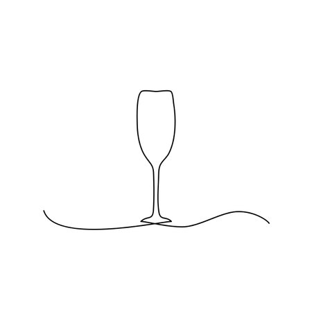 Wine Glass Continuous Line Draw, Minimalistic Monoline Wineglass, Champagne Alcohol Drink Holiday Drawing, Single One Line Wine Glass Illustrationのイラスト素材