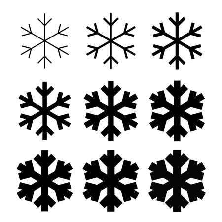 Snowflake Icon Set, Minimal Snow Symbol, Snow Flake Sign, Snowflakes for Winter Design and Christmas Decoration, Ice Crystal Flakes, Snowflakes Vector Illustrationのイラスト素材