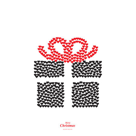 Christmas Gift Box Shape Made of Heart Icons. Hearts Love Signs and Xmas Gift Silhouette, New Year Passion Conceptのイラスト素材