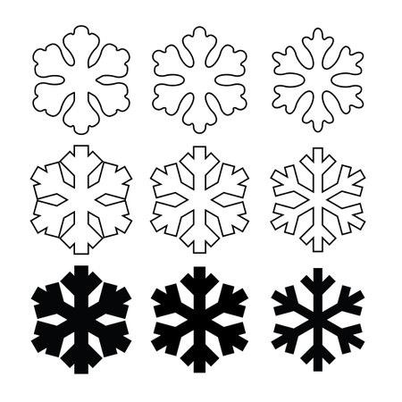 Snowflake Icon Set, Minimal Snow Symbol, Snow Flake Sign, Snowflakes for Winter Design and Christmas Decoration, Ice Crystal Flakes, Snowflakes Vector Illustrationのイラスト素材