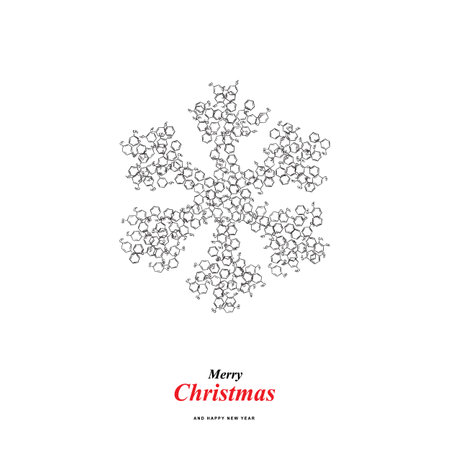 Christmas Snowflake Shape Made of Benzene Methyl Group Molecule Formula Icons, Xmas Snow Silhouette of Aromatic Hydrocarbon Chemistry Skeletal Formula Symbols, Greeting Cardのイラスト素材