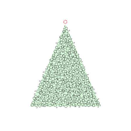 Christmas Tree Shape Made of Benzene Methyl Group Molecule Formula Icons, Xmas Spruce Silhouette of Aromatic Hydrocarbon Chemistry Skeletal Formula Symbols, Greeting Cardのイラスト素材