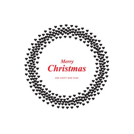Christmas Wreath Shape Made of Heart Icons. Hearts Love Signs and Xmas Wreath Silhouette, New Year Passion Conceptのイラスト素材