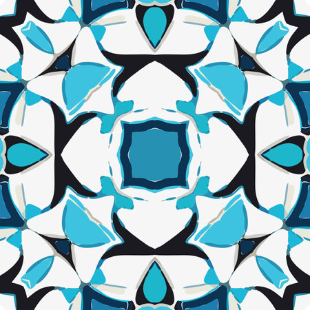 Blue Tiles Background, Old Fasion Retro Azulejo Mosaic Tile, Vintage Portuguese Wall Ceramic Seamless Pattern, Blue Abstract Flower Tileのイラスト素材