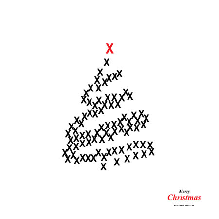 Christmas Tree Shape Made of X Icons. X Signs and Xmas Spruce Silhouette, New Year Cross Conceptのイラスト素材