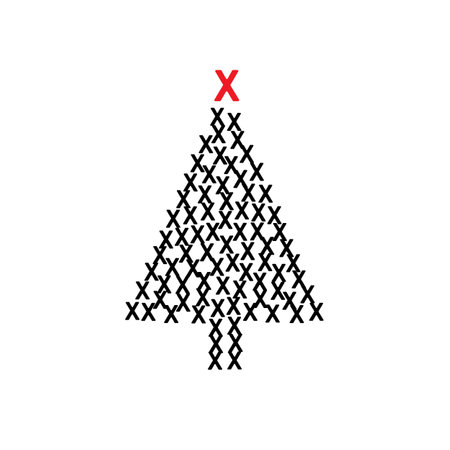 Christmas Tree Shape Made of X Icons. X Signs and Xmas Spruce Silhouette, New Year Cross Conceptのイラスト素材