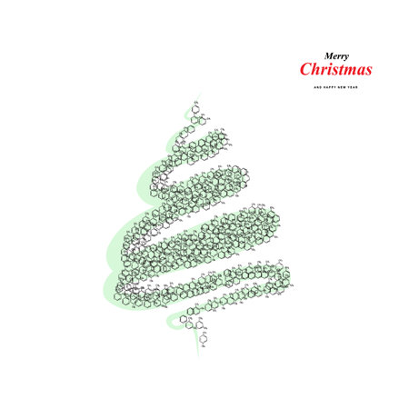 Christmas Tree Shape Made of Benzene Methyl Group Molecule Formula Icons, Xmas Spruce Silhouette of Aromatic Hydrocarbon Chemistry Skeletal Formula Symbols, Greeting Cardのイラスト素材