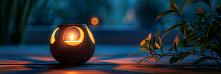 Aroma Lamp, Aromatherapy Lantern with Burning Candle, Essential Oil, Aroma Lamp with Copy Space, Generative AI Illustrationの素材