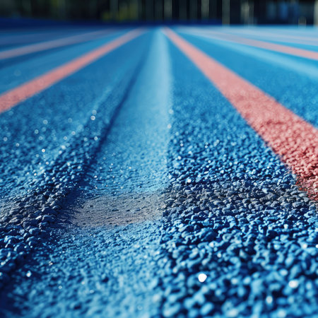 Blue Stadium Coverage Texture, Treadmill Textured Background, Jogging Field Pattern, Red Stadium Rubber Crumb Running Track, Generative AI Illustrationの素材
