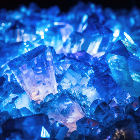 Blue Salt Crystals Seamless Pattern, Bath Salt for Spa Relax, Cupric Copper Sulfate, Swimming Pool Algicide, Sea Salt looks like Methamphetamine Drugs, Generative AI Illustrationの素材