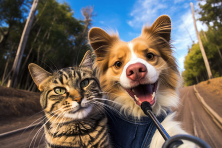 Selfie Cat and Dog Portrait, Two Cats Make Self Picture, Funny Kitten, Generative AI Illustrationの素材