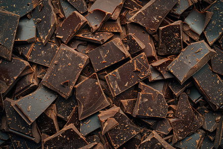 Broken Chocolate Bars Texture Background, Broken Chocolate Mix Top View, Many Black and Milk Chocolate Pieces Flat Lay, Generative AI Illustrationの素材