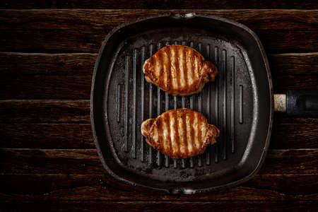 Steaks in a cast iron pan