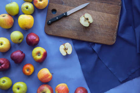 Apple on blue backgroundの写真素材