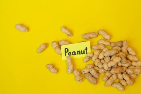 Peanuts pattern isolated on a yellow backround. Repetition concept. Top view