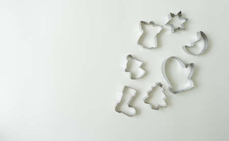 New Year cookie cutters isolated on white background.の写真素材