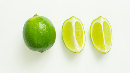 Ripe green lime citrus lime slice on white background. isolate