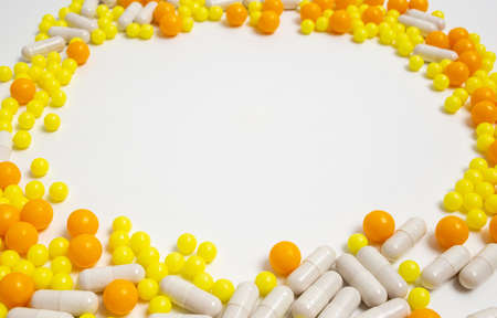Pills, vitamins for diseases. Prevention of influenza, coronavirus, copyspace
