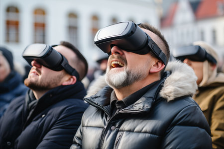 Middle-Aged Man Immersed in an Exciting and Amusing Virtual Reality Gaming Experienceの素材