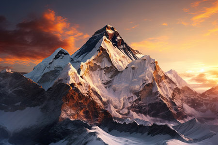 Breathtaking view of Everest mountain summit. Landscape of snow-capped peakの素材