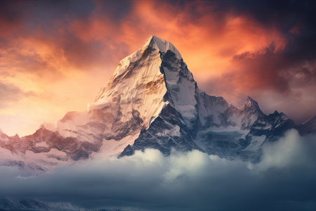 mesmerizing scene of Everest summit. landscape of snow-capped peak, breathtaking vistaの素材