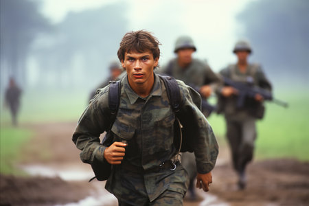 soldiers participating in physical fitness drills and exercises, running with ammunitionの素材