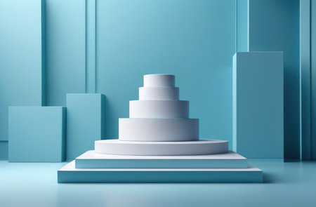 abstract background for cosmetic products in blue tones, minimalistic style, product display podiumの素材