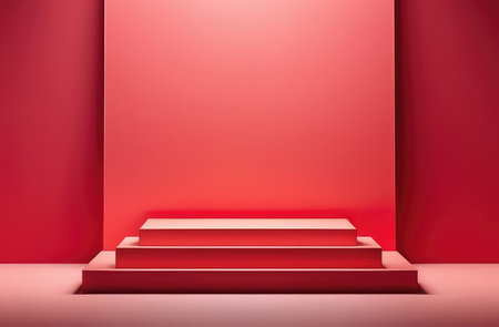 minimal product display podium. abstract background for cosmetic products in pink and red tonesの素材