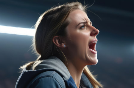 upset Caucasian woman screaming, crying in pain. shock and emotional breakdown, depressionの素材