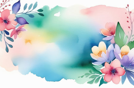 colorful watercolor illustration of field flowers. floral frame with copyspace on white background.の素材
