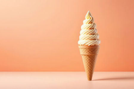 delicious soft serve ice cream in crispy cone. refreshing summer dessert with copy space for textの素材