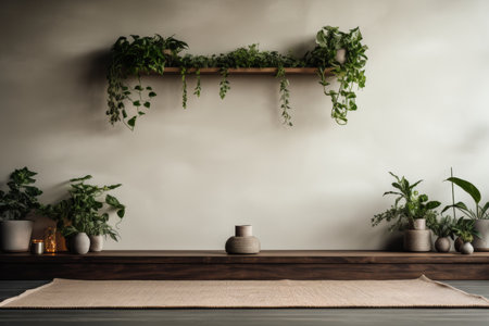 Minimalistic bright interior, modern home decor, yoga studio design for relaxation and serenityの素材