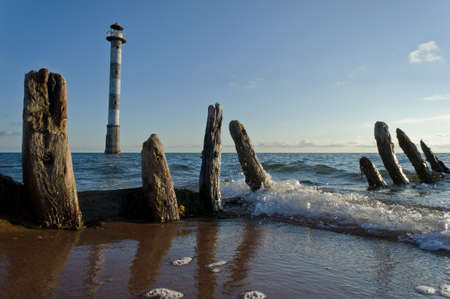 Skew lighthouse in the Baltic Sea. Kiipsaar, Harilaid, Saaremaa, Estonia, Europe.の写真素材