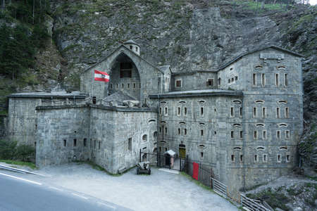 Fortress Strassensperre Nauders is built in to the rock, Austria, Tyrol, Europeのeditorial素材