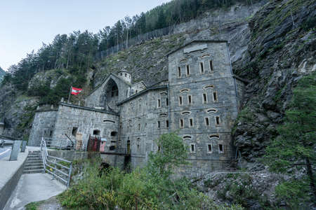 Fortress Strassensperre Nauders is built in to the rock, Austria, Tyrol, Europeのeditorial素材