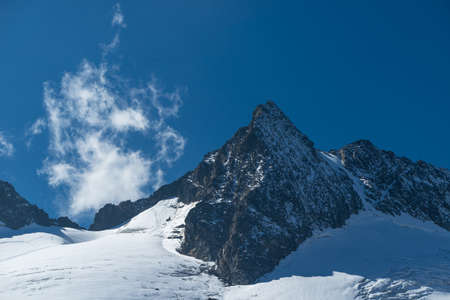 Mountains and peaks landscape. Stubaier Gletscher covered with glaciers and snow, natural...