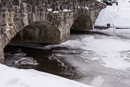 Bridge and river landscape. Natural winter background pattern