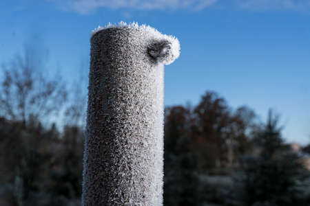Frosty garden post, green natural environment  backgroundの写真素材