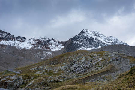 Mountains, peaks, lake, everlasting ice and trees landscape. Kaunertaler Gletscher natural environment. Hiking in the alps, Kaunertal, Tirol, Austria, Europeの写真素材