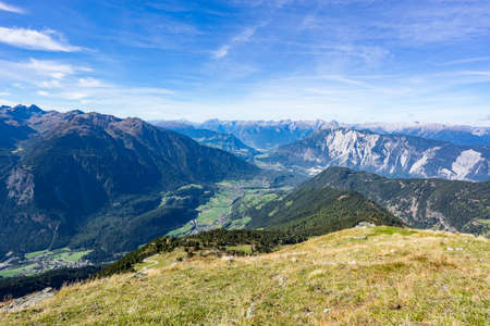Mountains, peaks, lake, everlasting ice and trees landscape. Kaunertaler Gletscher natural environment. Hiking in the alps, Kaunertal, Tirol, Austria, Europeの写真素材