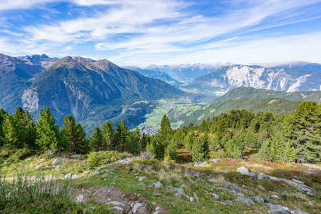 Mountains, peaks, lake, everlasting ice and trees landscape. Kaunertaler Gletscher natural environment. Hiking in the alps, Kaunertal, Tirol, Austria, Europeの写真素材
