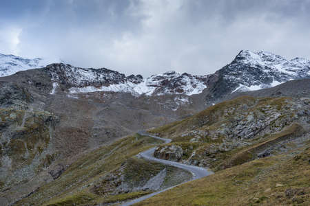 Mountains, peaks, lake, everlasting ice and trees landscape. Kaunertaler Gletscher natural environment. Hiking in the alps, Kaunertal, Tirol, Austria, Europeの写真素材