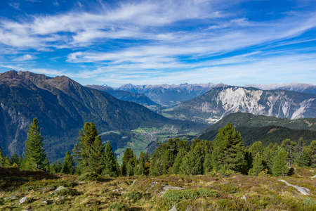 Mountains, peaks, lake, everlasting ice and trees landscape. Kaunertaler Gletscher natural environment. Hiking in the alps, Kaunertal, Tirol, Austria, Europeの写真素材