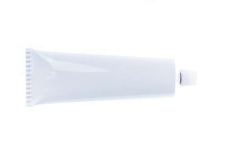 Close up of aluminum tube isolated on white background. Cosmetic or medicine gel.の写真素材