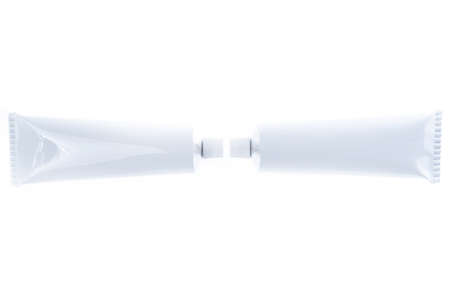 Close up of aluminum tube isolated on white background. Cosmetic or medicine gel.の写真素材