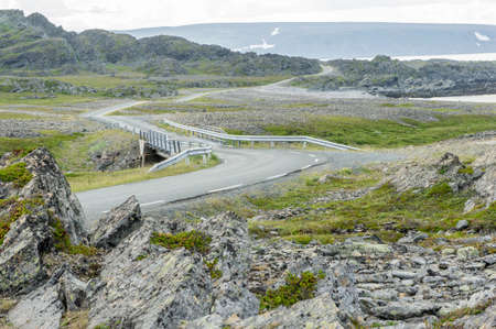 Mountain river and trees landscape natural environment. Hiking in the north Norway of Europe.の写真素材