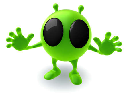 funny green abstract character on white backgroundの写真素材